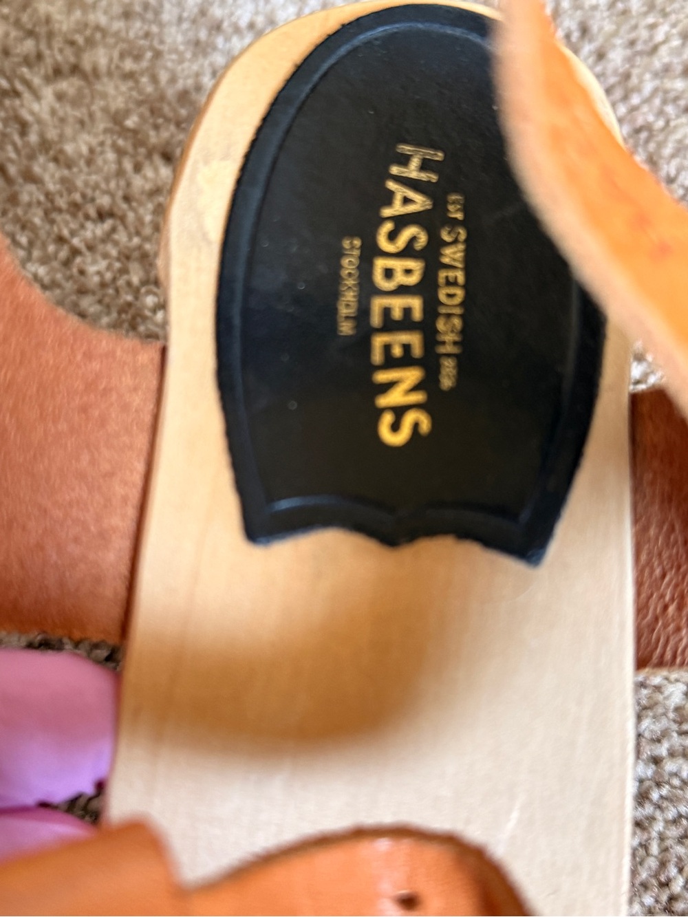 Swedish Hasbeens Chestnut Leather Slingback Clogs - Picture 3 of 6